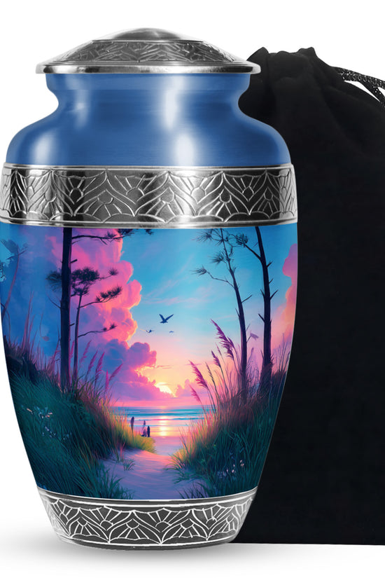 Beach Memorial Ashes Urn For Men - Pink Sunset Urn For Ashes