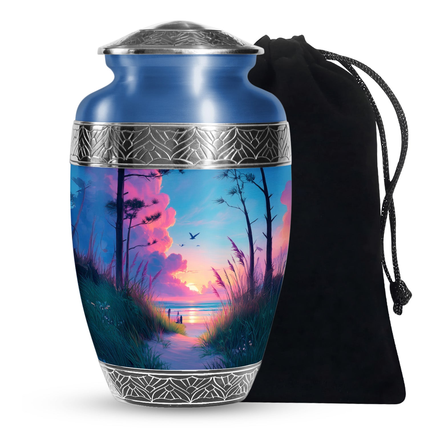 Beach Memorial Ashes Urn For Men - Pink Sunset Urn For Ashes