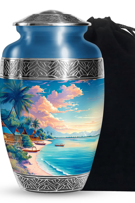Tropical Beach Cremation Urn - Artistic Funeral Urn For Adult Ashes