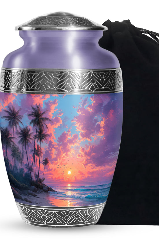 Peaceful Beach Memorial Urn -Tropical Funeral Urn For Adult Ashes