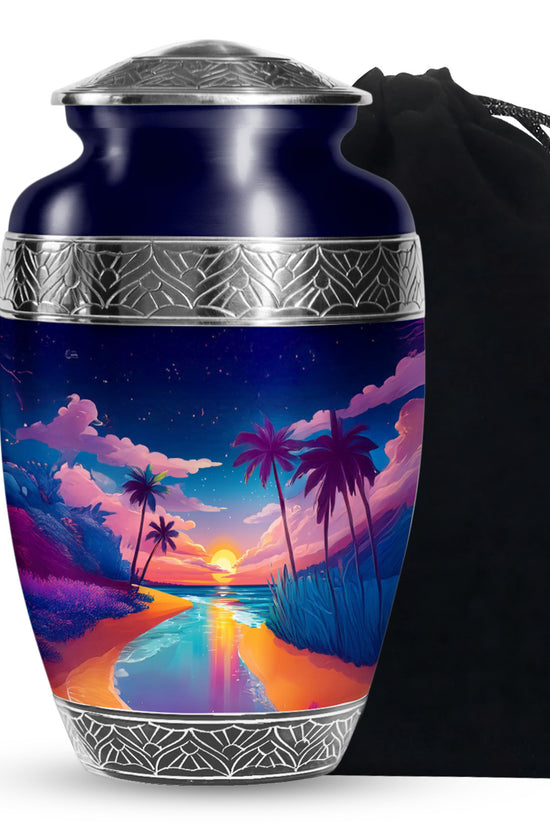 Artistic Beach Theme Memorial Urn - Large Cremation Urn For Loved Ones