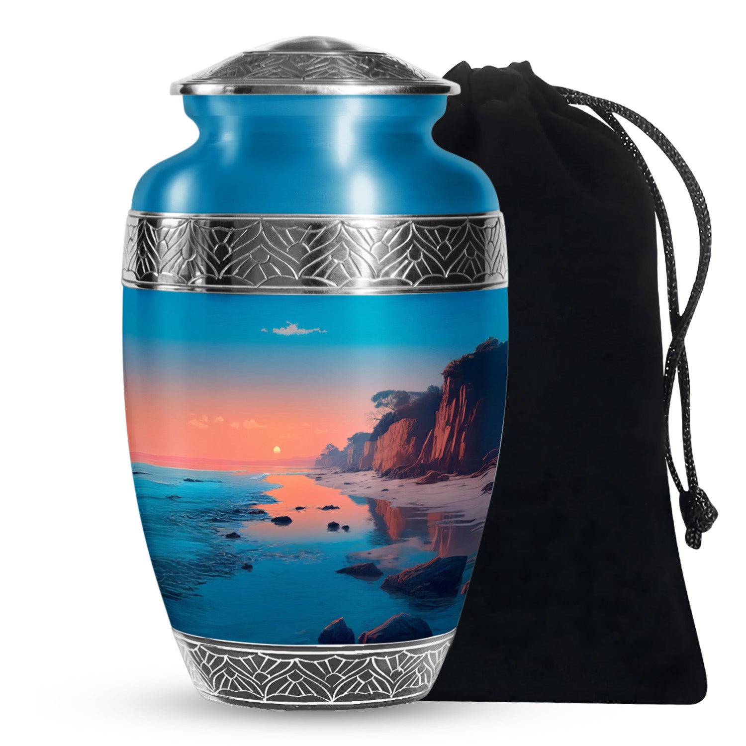 Scenic Beach Memorial Urn - Peaceful Beach Funeral Urn For Burial