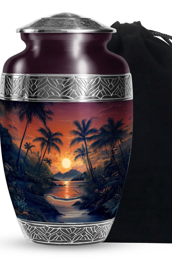 Tropical Memorial Urn - Ocean Sunset Cremation Urn For Adult Ashes