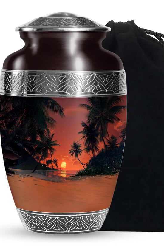 Ocean Sunset Memorial Urn - Island Sunset Design For Male & Female
