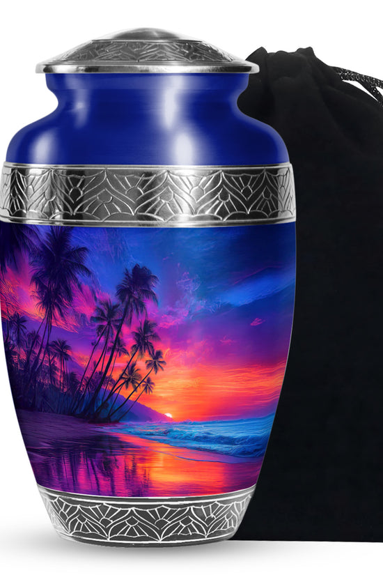 Modern Beach Memorial Urn - Tropical Cremation Urn For Adult Ashes