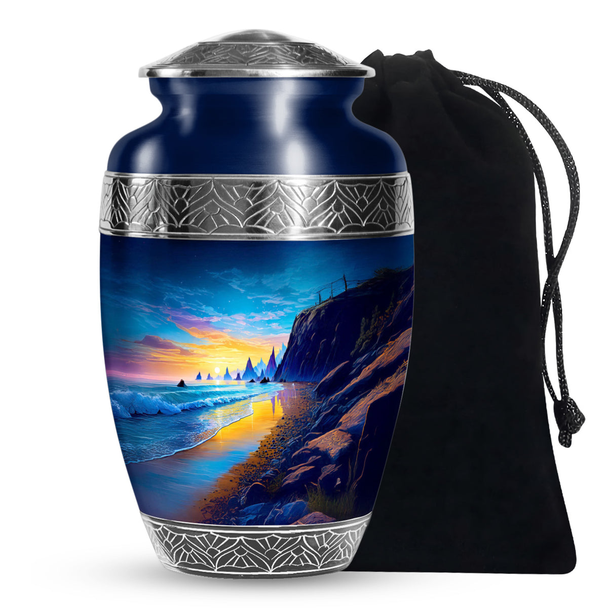 Coastal Sunset Landscape Urn – Ocean Cliff Cremation Urn For Burial