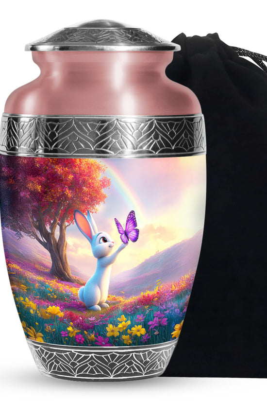 Colorful Bunny Cremation Urn - Butterfly Rabbit Memorial Urn For Burial