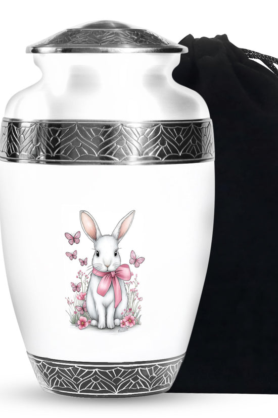 Cute Bunny Cremation Urn - Pink Bow Rabbit Memorial For Women