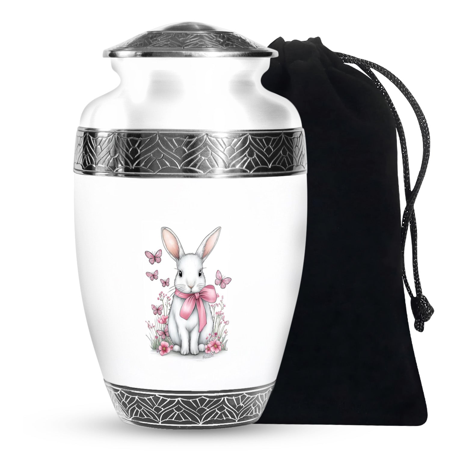 Cute Bunny Cremation Urn - Pink Bow Rabbit Memorial For Women