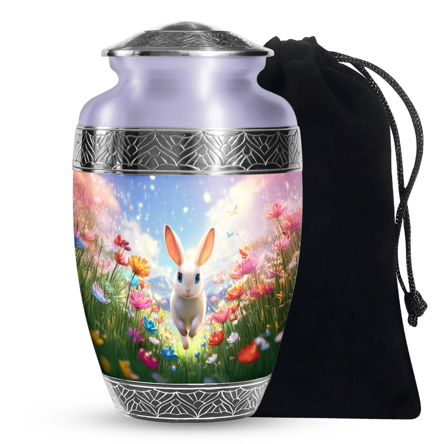 Floral Bunny Funeral Urn - Rabbit Memorial Urn For Loved Ones