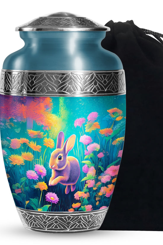 Cute Rabbit Funeral Urn - Floral Aluminium Cremation Urn For Ashes