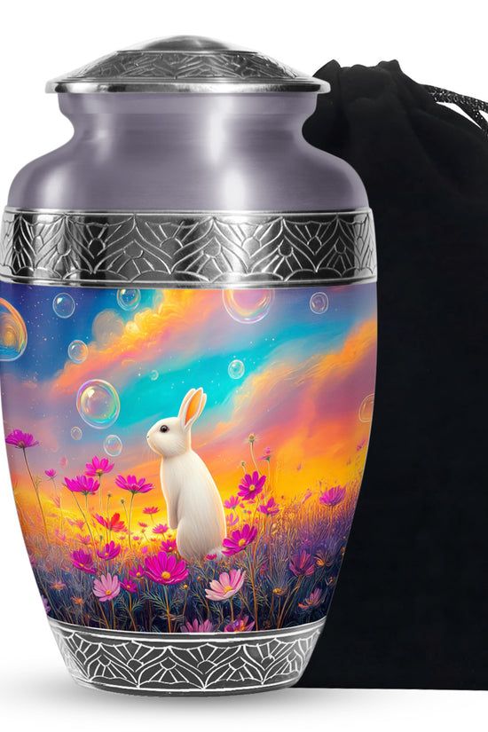 Floral White Rabbit Memorial Urn - Peaceful Tribute Urn For Loved Ones
