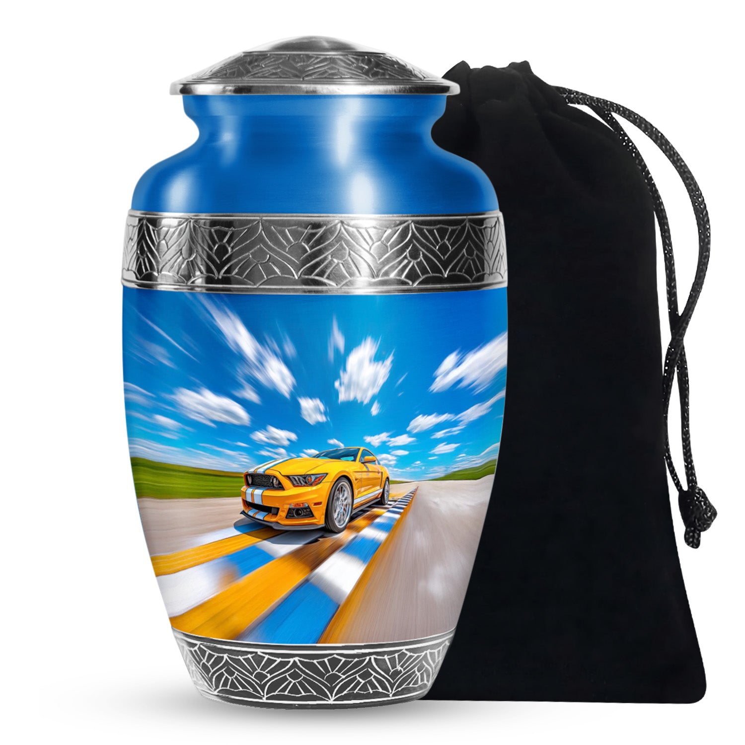 Yellow Sports Car Cremation Urn - Racing Track Memorial Urn For Adult Ashes