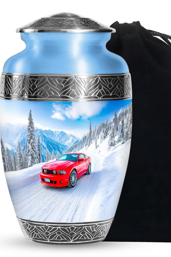 Red Sports Car Cremation Urn - Snow Mountain Memorial Urn For Loved ones