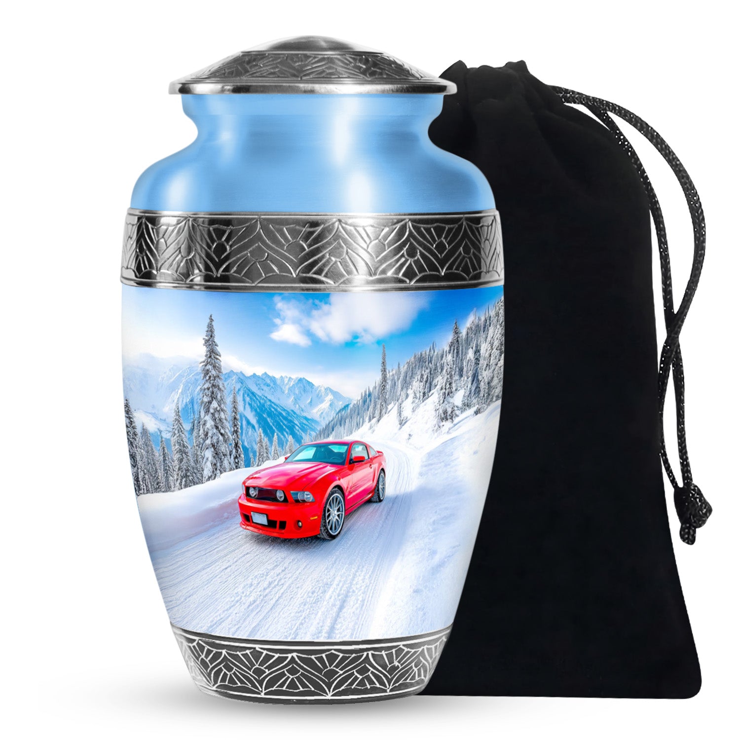 Red Sports Car Cremation Urn - Snow Mountain Memorial Urn For Loved ones