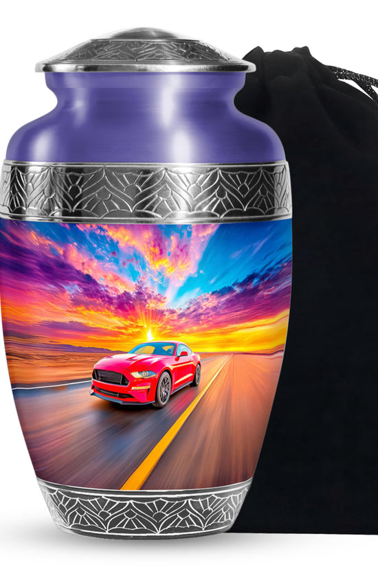 Red Sports Car Funeral Urn - Sunset Highway Memorial Urn For Burial