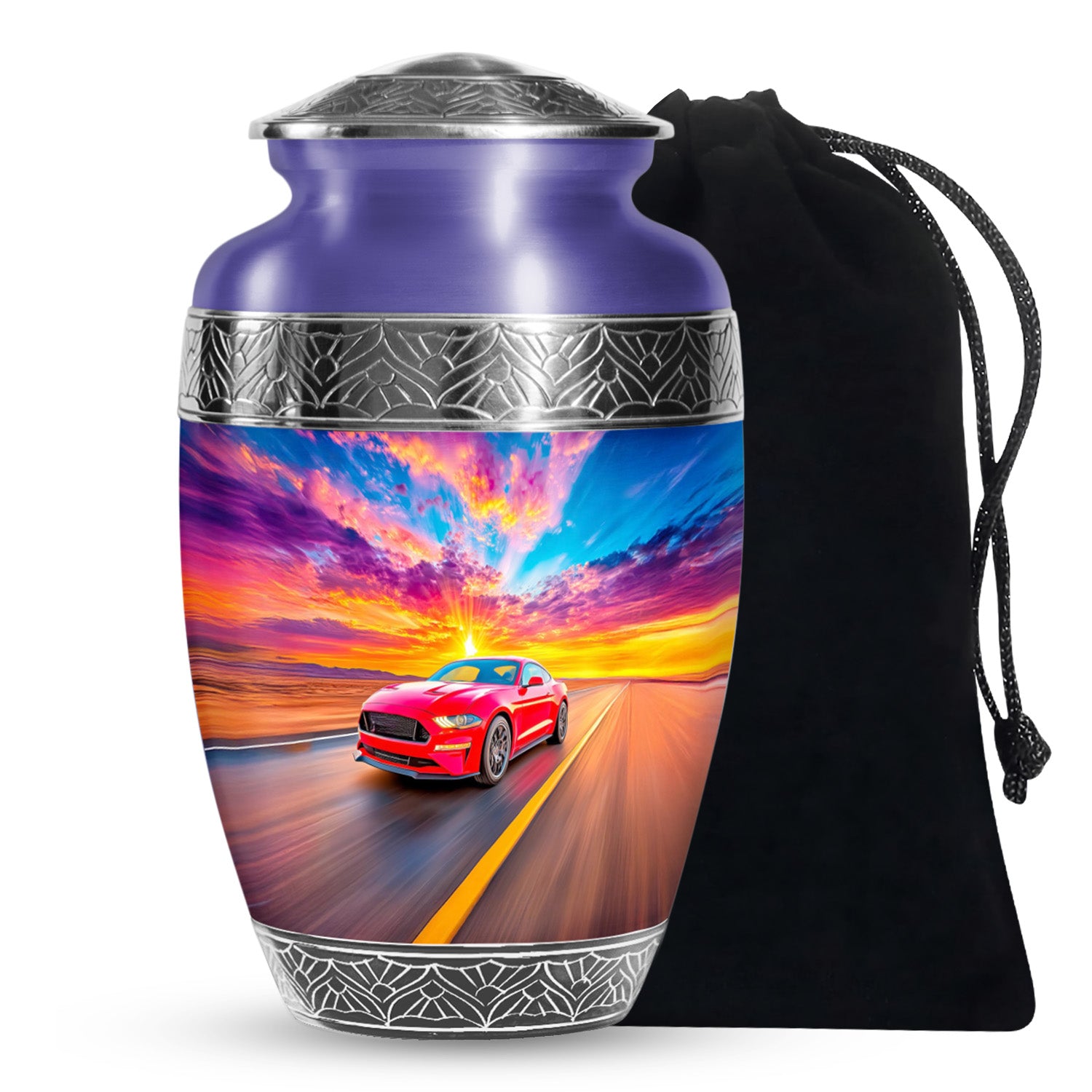 Red Sports Car Funeral Urn - Sunset Highway Memorial Urn For Burial