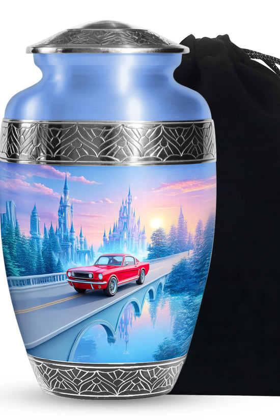 Red Old Car Memorial Urn - Large Aluminium Cremation Urn For Adult Ashes