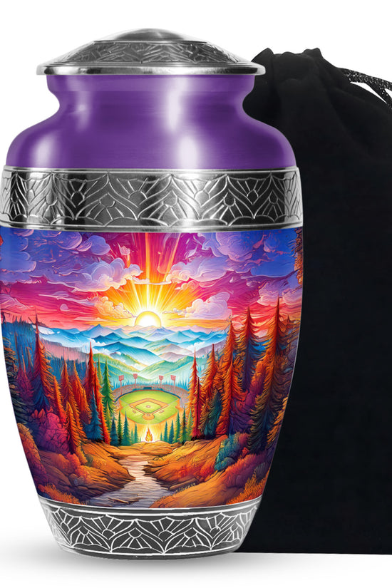 Mountain Baseball Field Urn - Artistic Cremation Urn For Loved Ones