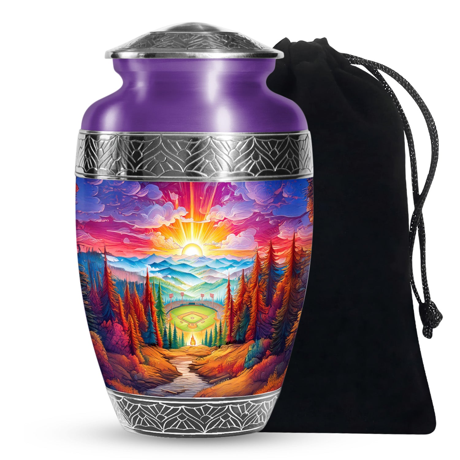 Mountain Baseball Field Urn - Artistic Cremation Urn For Loved Ones
