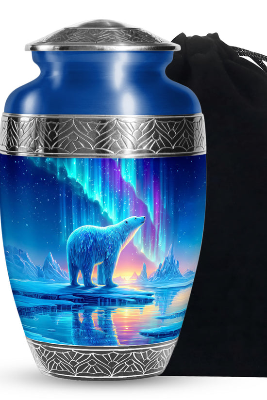 Arctic Polar Bear Funeral Urn - Northern Lights Urn For Ashes