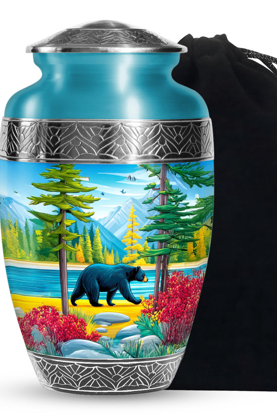 Artistic Black Bear Ashes Urn - Lakeside Memorial Urn For Human Ashes