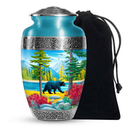 Artistic Black Bear Ashes Urn - Lakeside Memorial Urn For Human Ashes