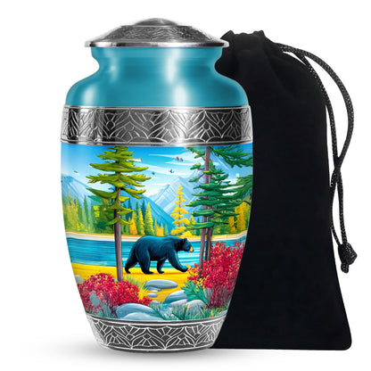 Artistic Black Bear Ashes Urn - Lakeside Memorial Urn For Human Ashes