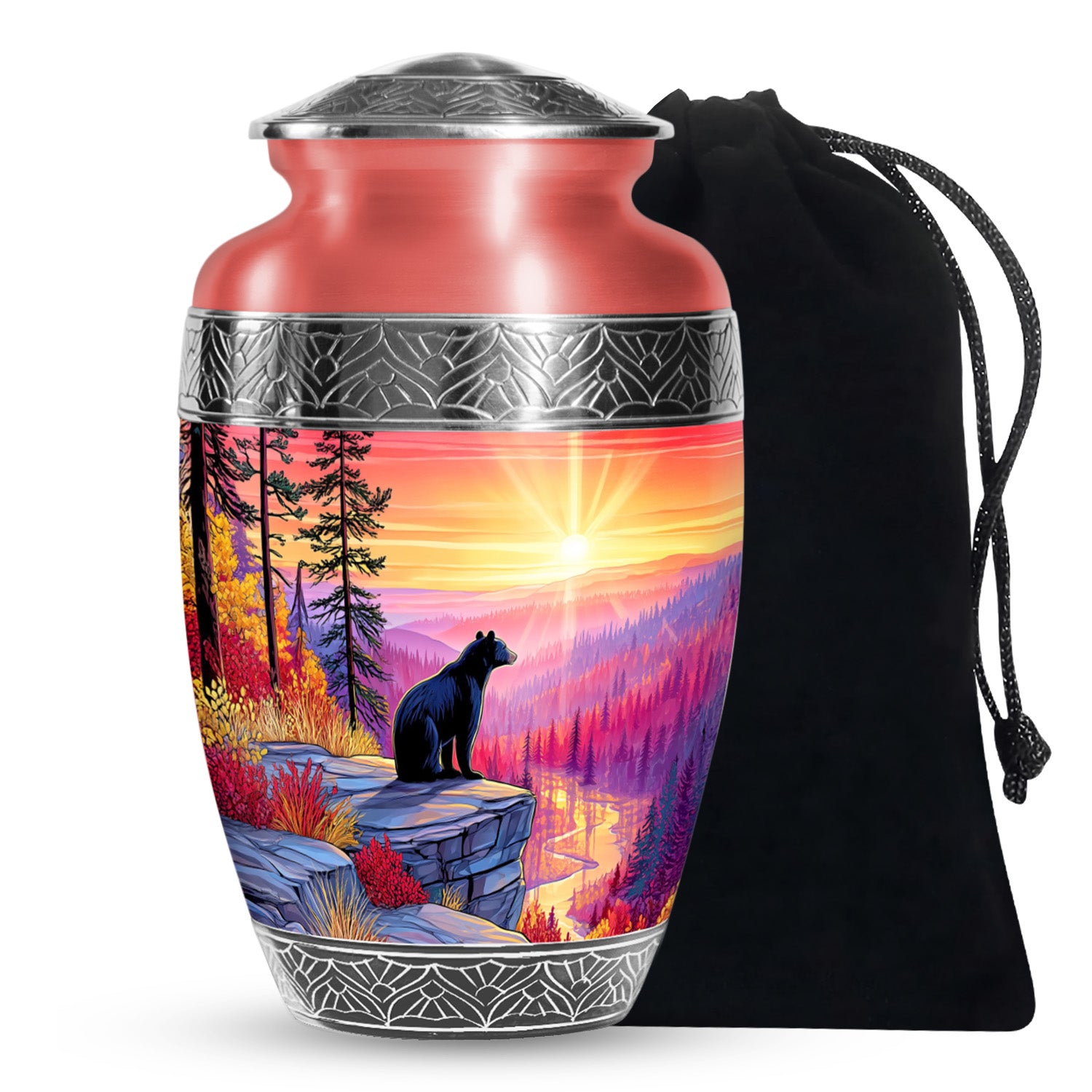 Black Bear Funeral Urn - Mountain Sunset Urn For Human Ashes