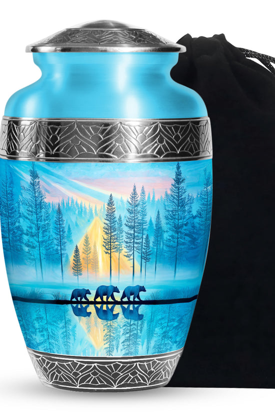 Family Bear Forest Urn - Bule Cremation Urn For Loved Ones