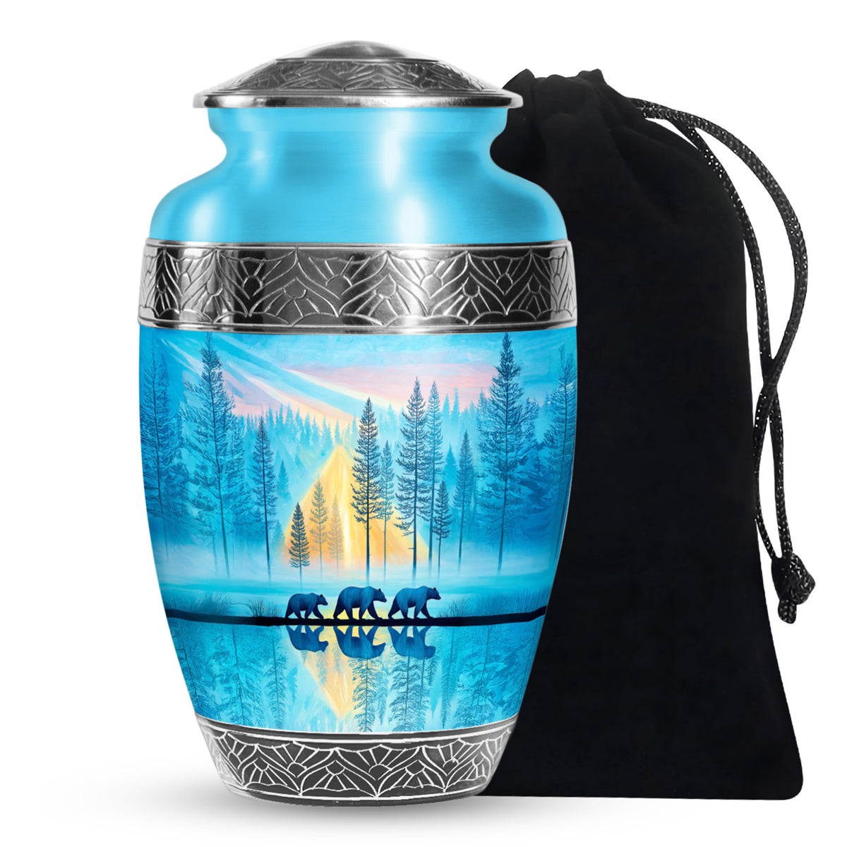 Family Bear Forest Urn - Bule Cremation Urn For Loved Ones