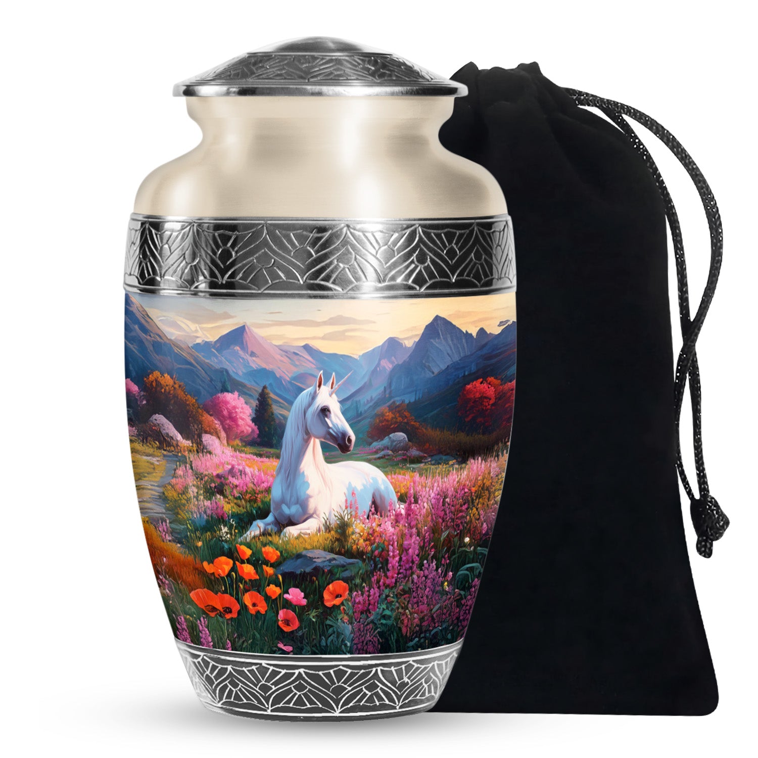 Nature Unicorn Cremation Urn – Flower Field Memorial Urn For Ashes