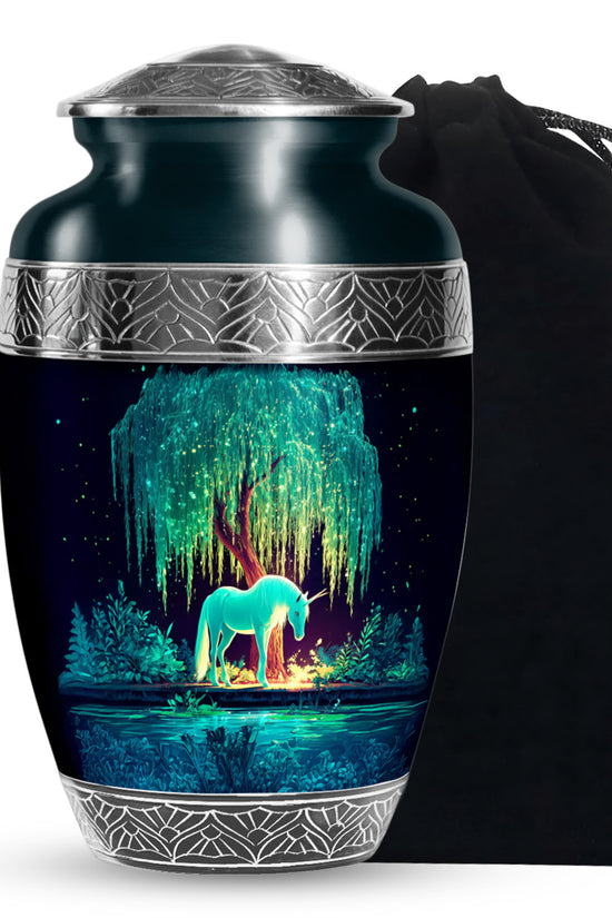 White Unicorn Memorial Urn - Glowing Tree Funeral Urn For Human Ashes