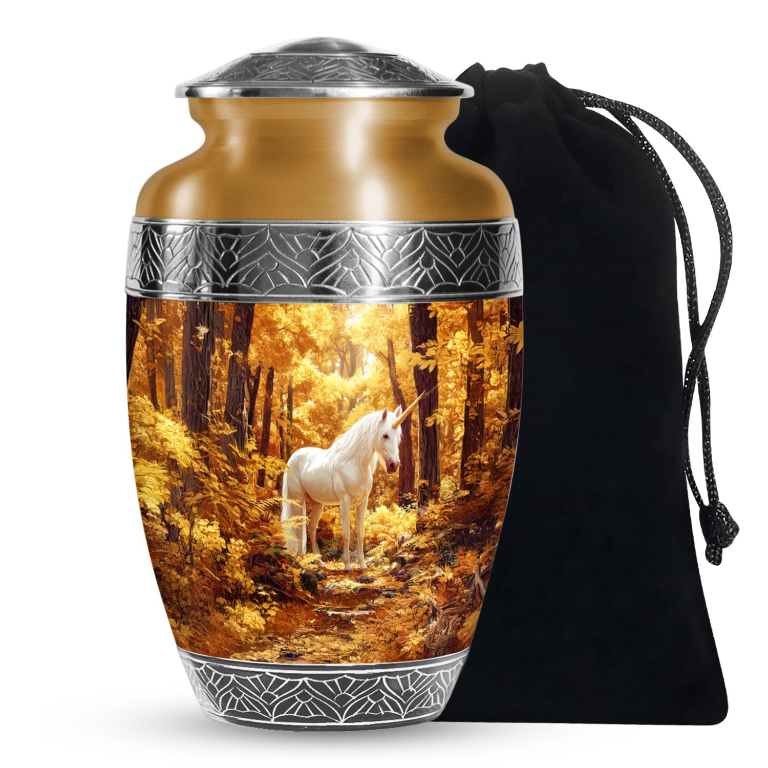 White Unicorn Cremation Urn - Autumn Forest Urn For Human Ashes