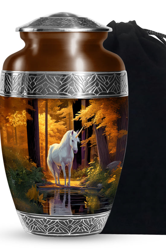 Unicorn Memorial Urn - Autumn Forest Cremation Urn For Adults Ashes