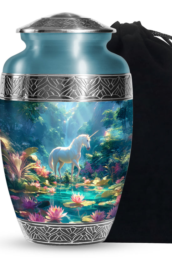 White Unicorn Theme Memorial Urn - Large Funeral Urn For Loved Ones