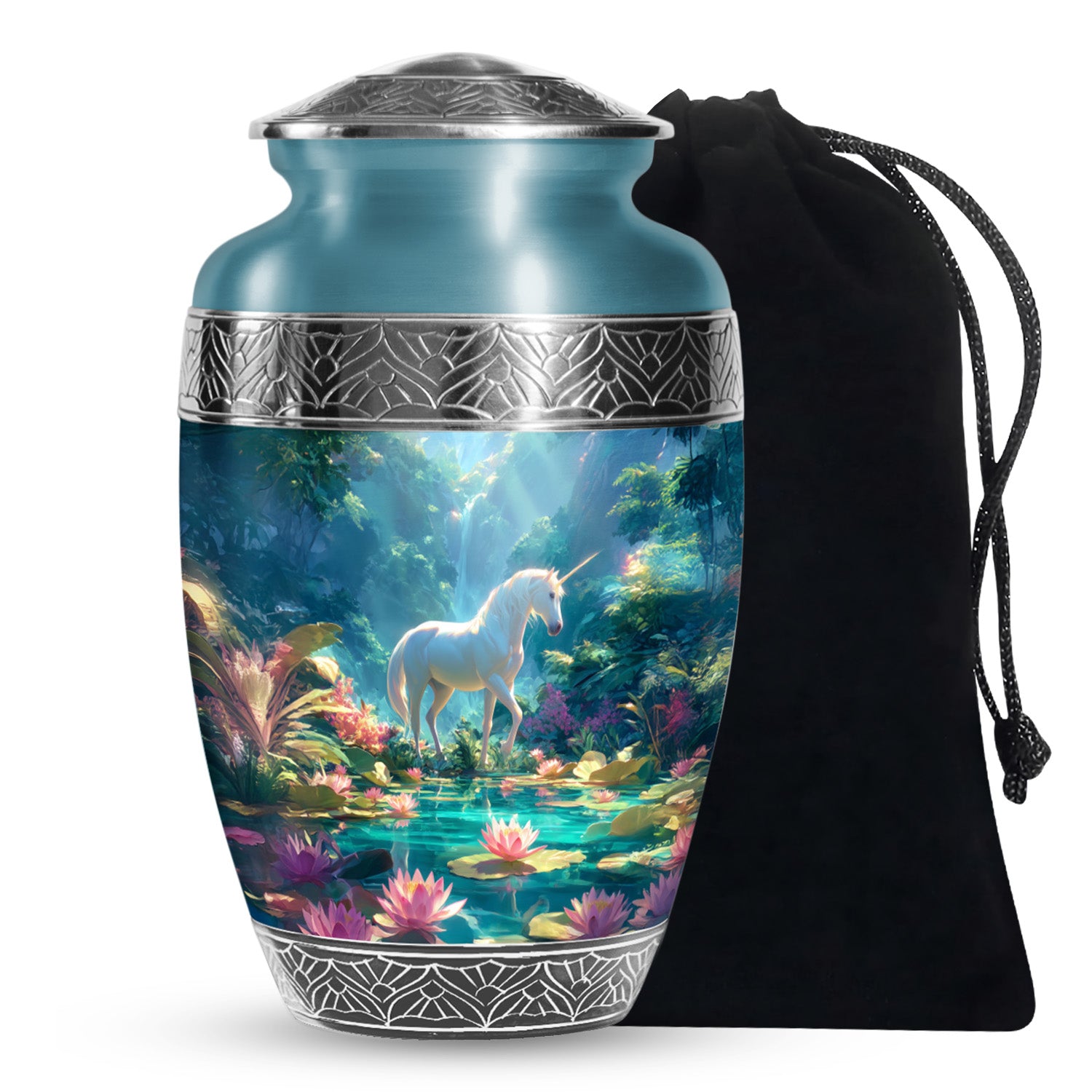 White Unicorn Theme Memorial Urn - Large Funeral Urn For Loved Ones