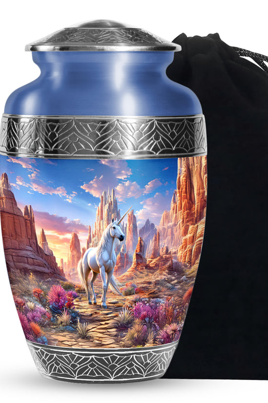 Beautiful Unicorn Theme Funeral Urn - Artistic Aluminium Cremation Urn For Ashes
