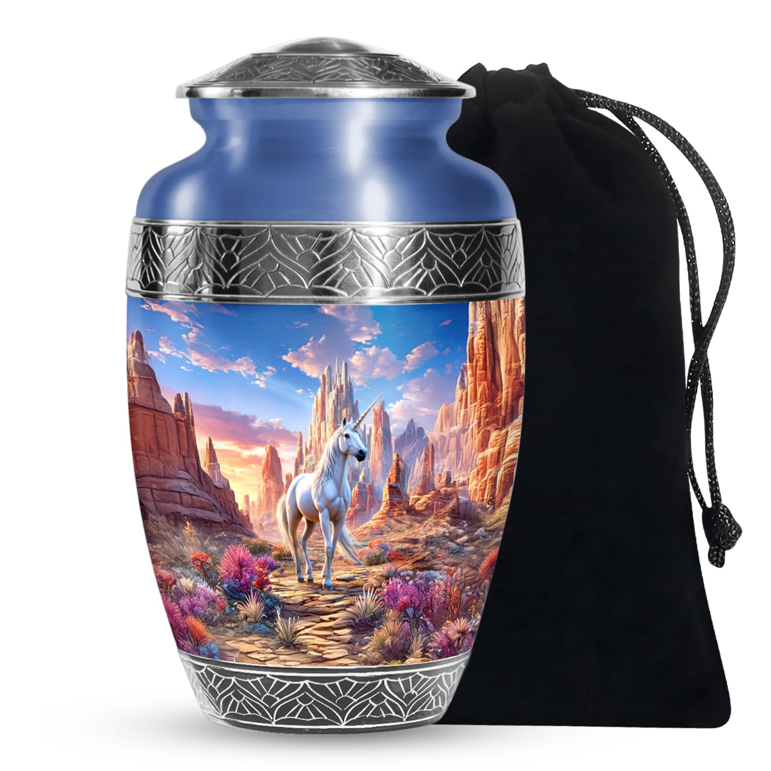 Beautiful Unicorn Theme Funeral Urn - Artistic Aluminium Cremation Urn For Ashes