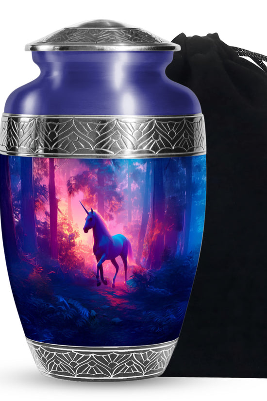 Unicorn Forest Funeral Urn - Neon Aluminium Urn For Human Ashes