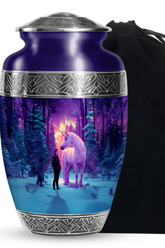 Unicorn Theme Memorial Urn - Purple Aluminium Funeral Urn For Ashes