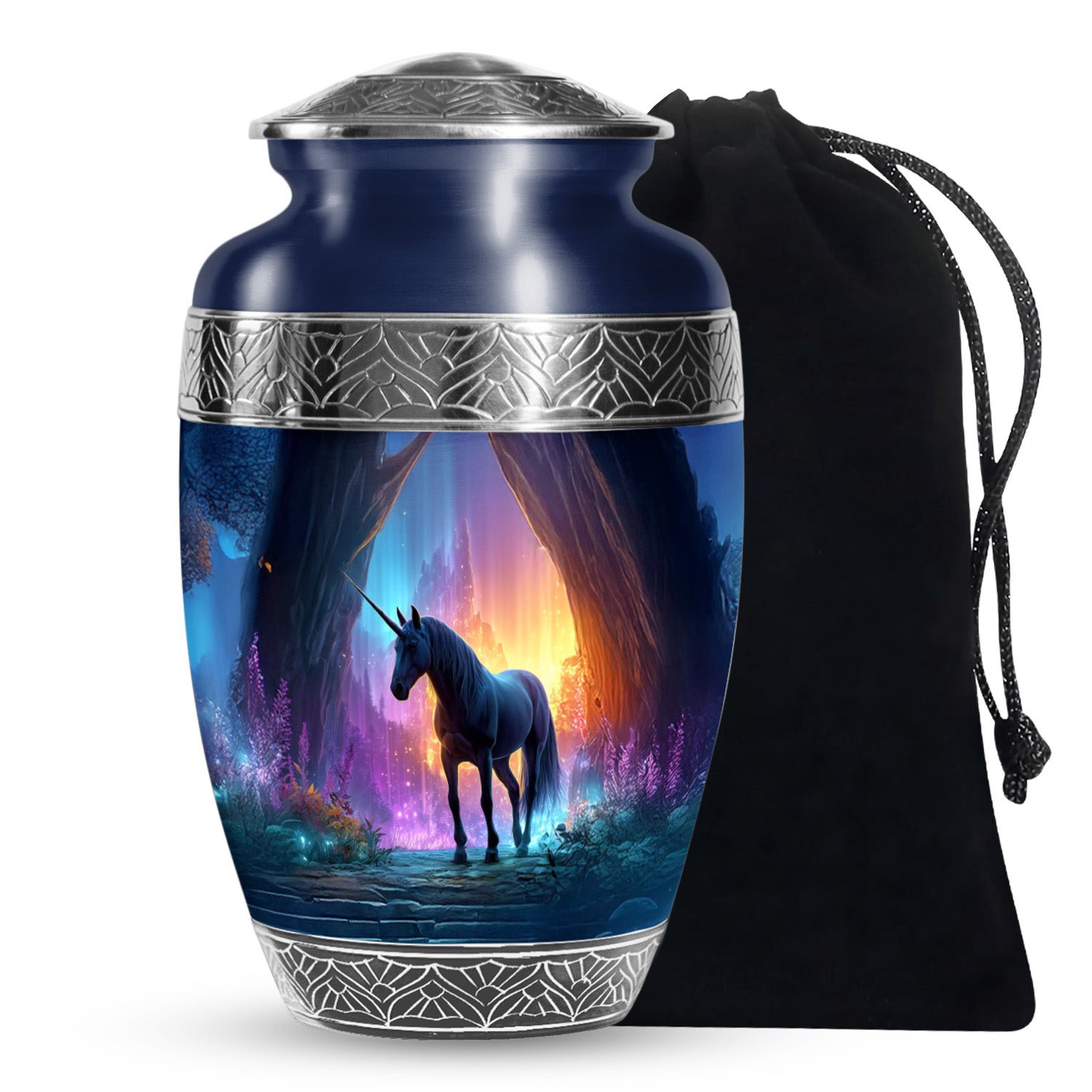 Black Unicorn Funeral Urn - Colourful Cremation Urn For Male & Female