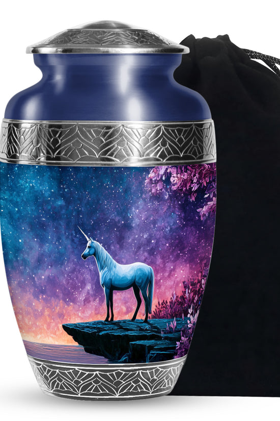White Unicorn Cremation Urn - Night Sky Memorial Urn For Adults