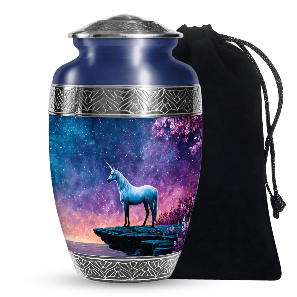 White Unicorn Cremation Urn - Night Sky Memorial Urn For Adults