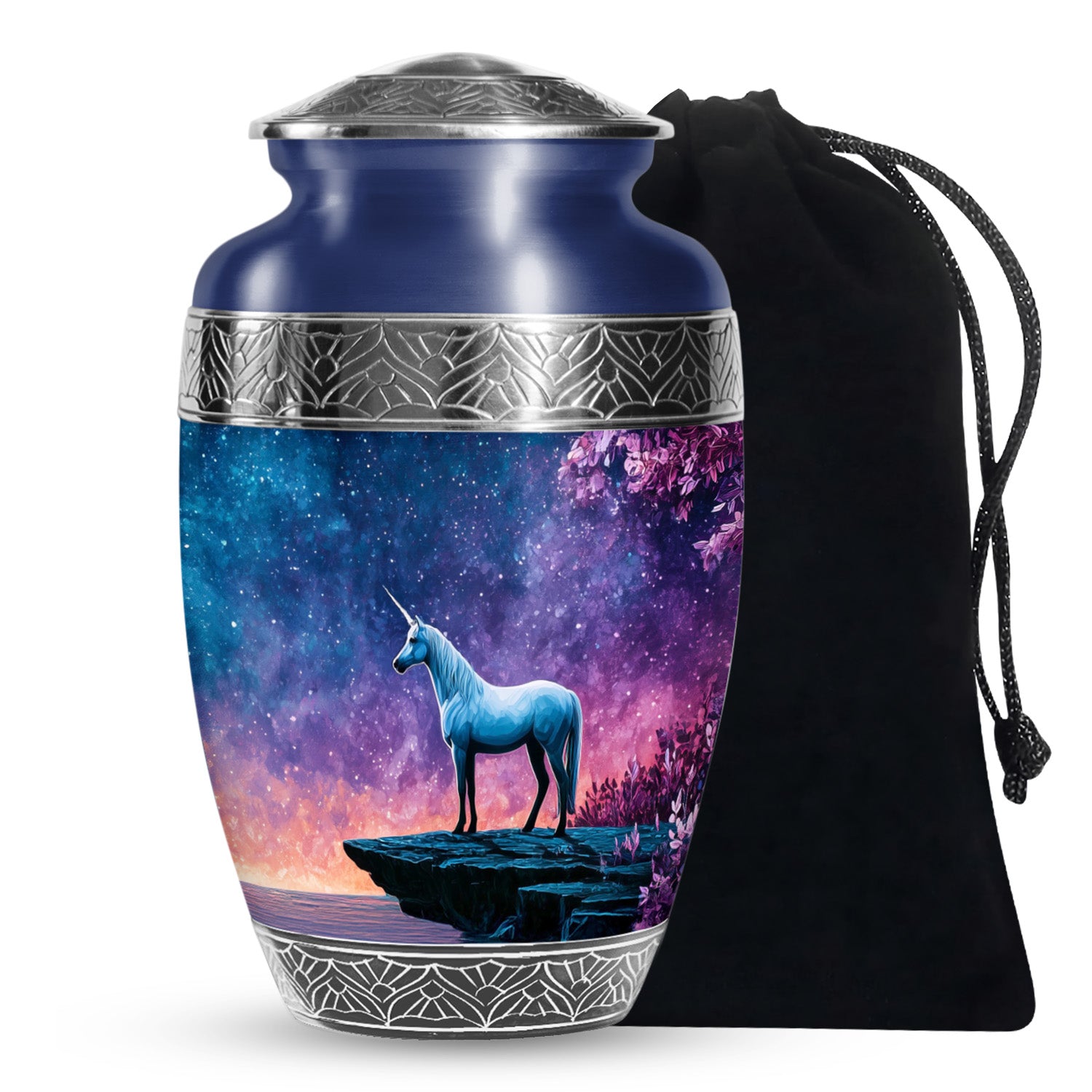White Unicorn Cremation Urn - Night Sky Memorial Urn For Adults