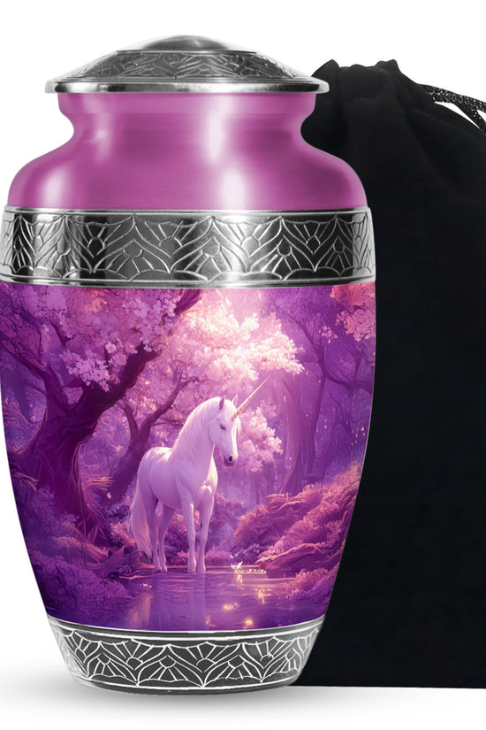 Beautiful Unicorn Cremation Urn - Purple Memorial Urn For Burial