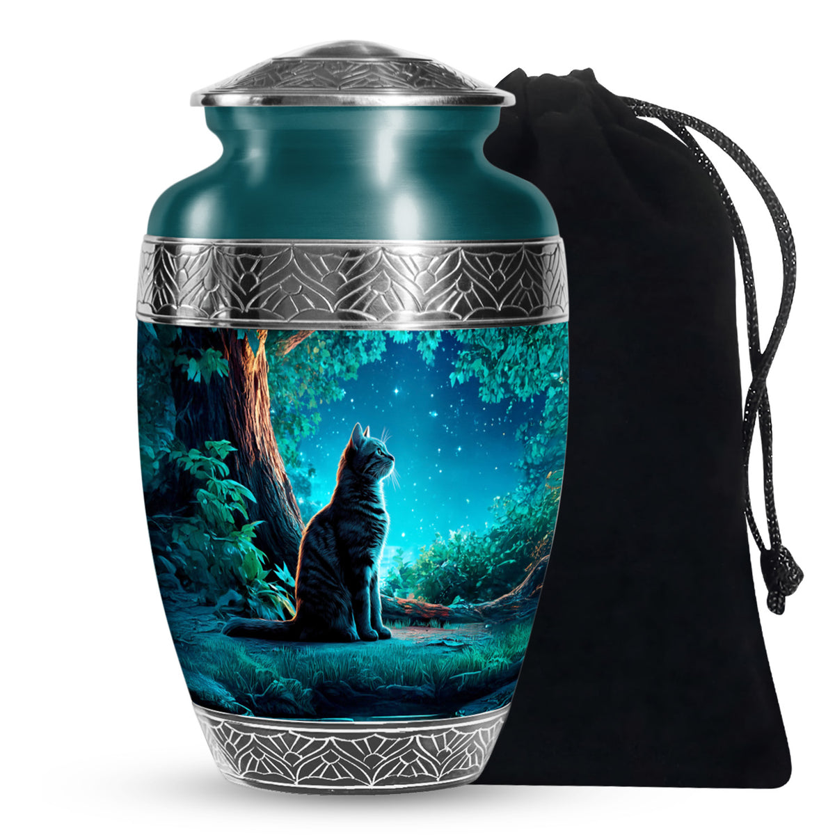 Night Cat Memorial Urn - Moonlight Cremation Urn For Human Ashes