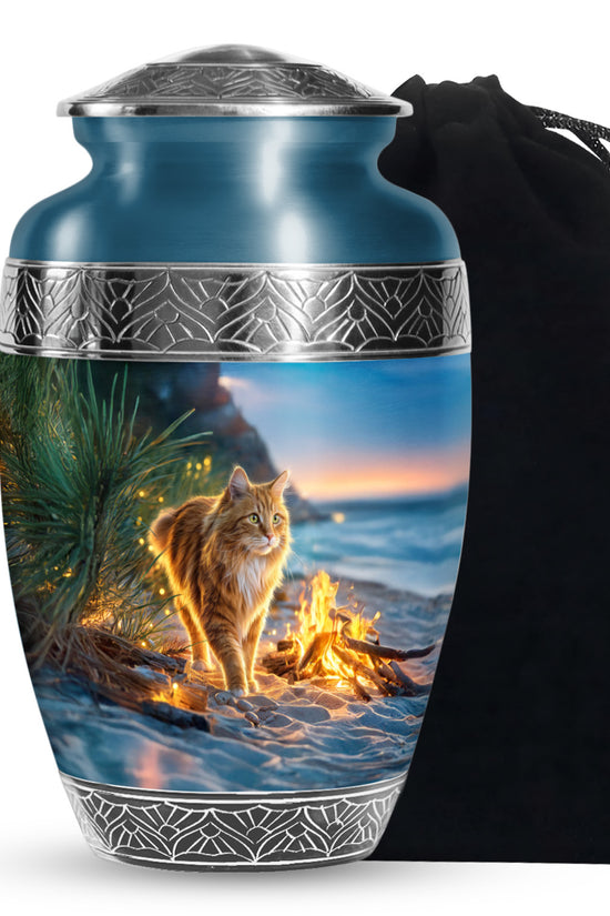 Beach Cat Memorial Urn - Campfire Cremation Urn For Ashes