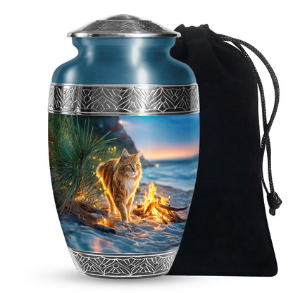 Beach Cat Memorial Urn - Campfire Cremation Urn For Ashes