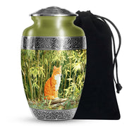 Orange Cat Cremation Urn - Nature Bamboo Design Memorial Urn For Cat Ashes